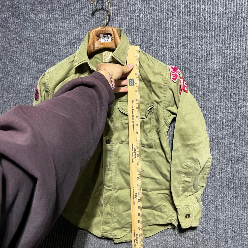 Vintage Boy Scouts of America Shirt Boys M Green Patch Long Sleeve Uniform 60s